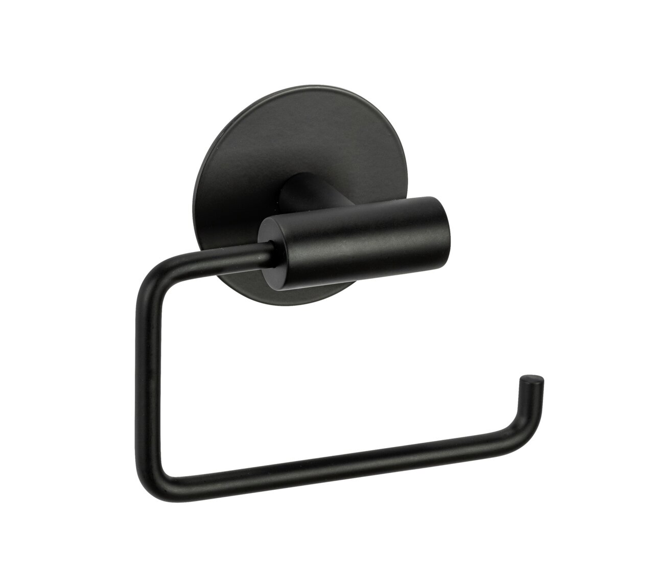 Schwarzer Toilettenpapierhalter Meleto aus Metall, seitliche Perspektive