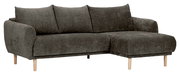 Graues Ecksofa mit Ottomane rechts, aus Stoff, auf Holzfüßen, Perspektive von vorne links