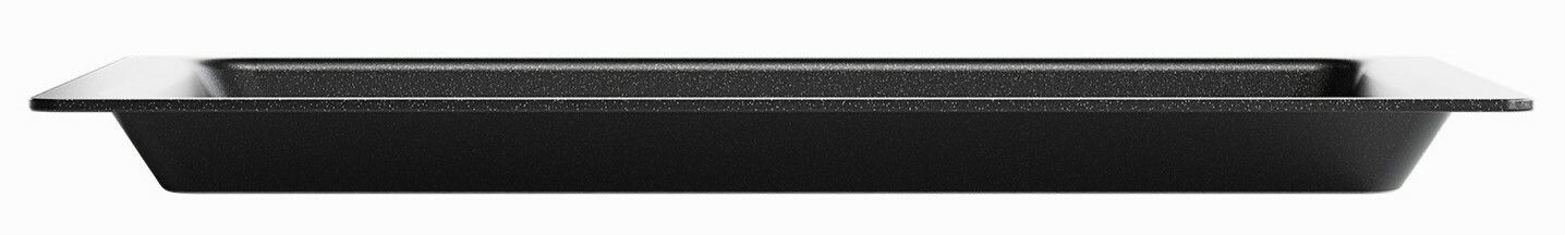 Seitenansicht einer schwarzen Backofenplatte mit den Maßen 459 x 370 x 30 mm.