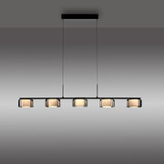 Moderne Pendelleuchte RIKA mit fünf Leuchtkörpern in einer Reihe, seitliche Perspektive