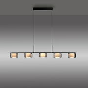 Moderne Pendelleuchte RIKA mit fünf Leuchtkörpern in einer Reihe, seitliche Perspektive