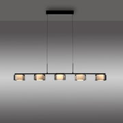 Moderne Pendelleuchte RIKA mit fünf Leuchtkörpern in einer Reihe, seitliche Perspektive
