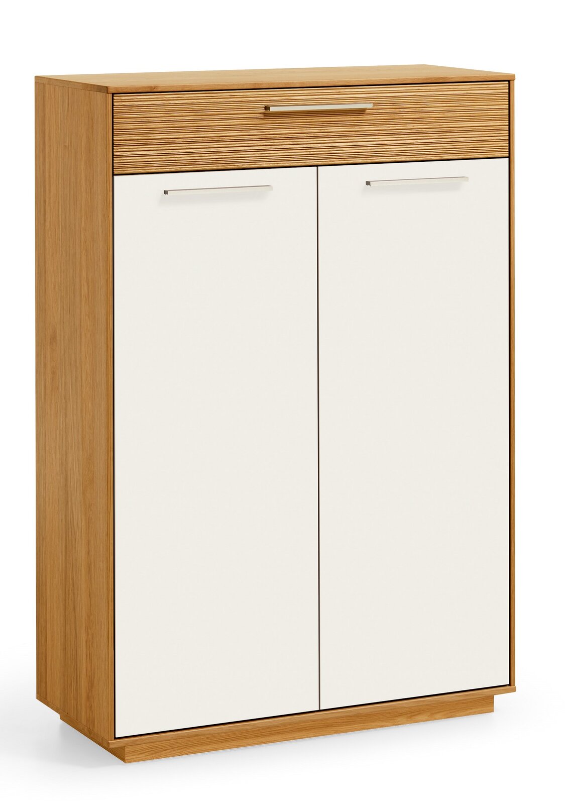 VOSS Schuhkommode LOVENO Schuhkommode aus Holz mit zwei weißen Türen und einer Schublade, Perspektive von vorne links