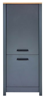 Grauer Kühlschrank-Umbau oder Vorratsschrank mit zwei Türen, frontal betrachtet