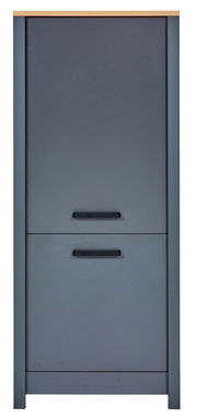 Grauer Kühlschrank-Umbau oder Vorratsschrank mit zwei Türen, frontal betrachtet