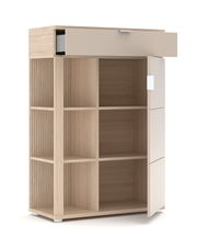 Garderoben-Set 5-tlg. BASEL in hellem Holz mit offenen Fächern und einer Schublade, Perspektive von vorne links