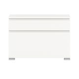 Weißer Schuhschrank, frontal betrachtet, mit zwei Schubladen und minimalistischen Design.