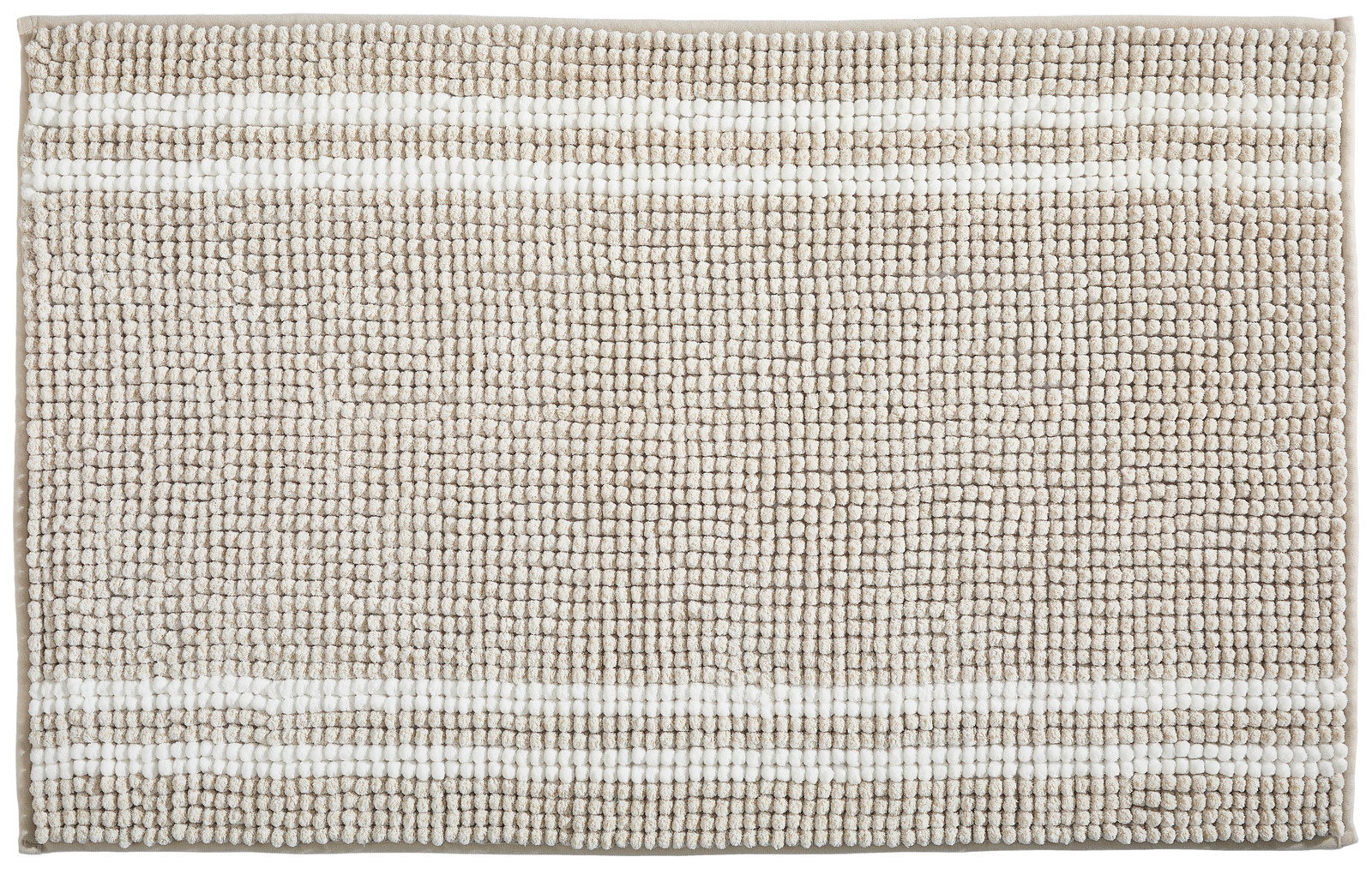 Beige Badematte mit weißen Streifen, Draufsicht
