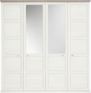 4-türiger Drehtürenschrank in Weiß mit zwei Spiegeltüren, Frontalansicht