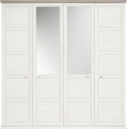 4-türiger Drehtürenschrank in Weiß mit zwei Spiegeltüren, Frontalansicht