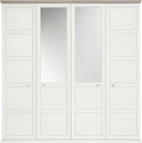 4-türiger Drehtürenschrank in Weiß mit zwei Spiegeltüren, Frontalansicht
