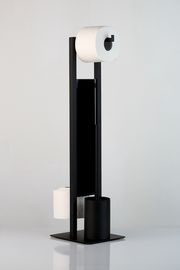 Schwarze Stand WC-Garnitur Rivalta mit Toilettenpapierhalter und Bürstenhalter, seitliche Perspektive