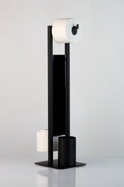 Schwarze Stand WC-Garnitur Rivalta mit Toilettenpapierhalter und Bürstenhalter, seitliche Perspektive