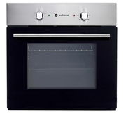 Frontansicht eines modernen Backofens mit Edelstahlblende und zwei Drehknöpfen.