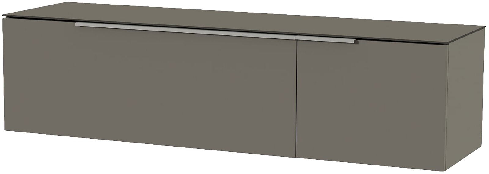 Frontansicht eines modernen, grauen Hänge-Lowboards mit schlichtem Design und horizontalem Griff.