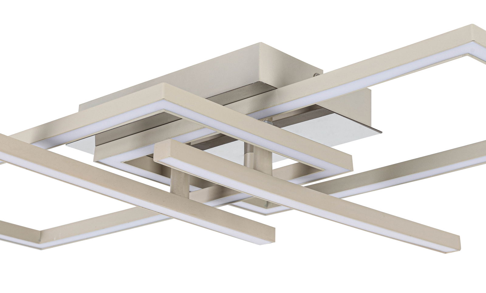 Moderne LED-Deckenleuchte in geometrischem Design, seitliche Perspektive