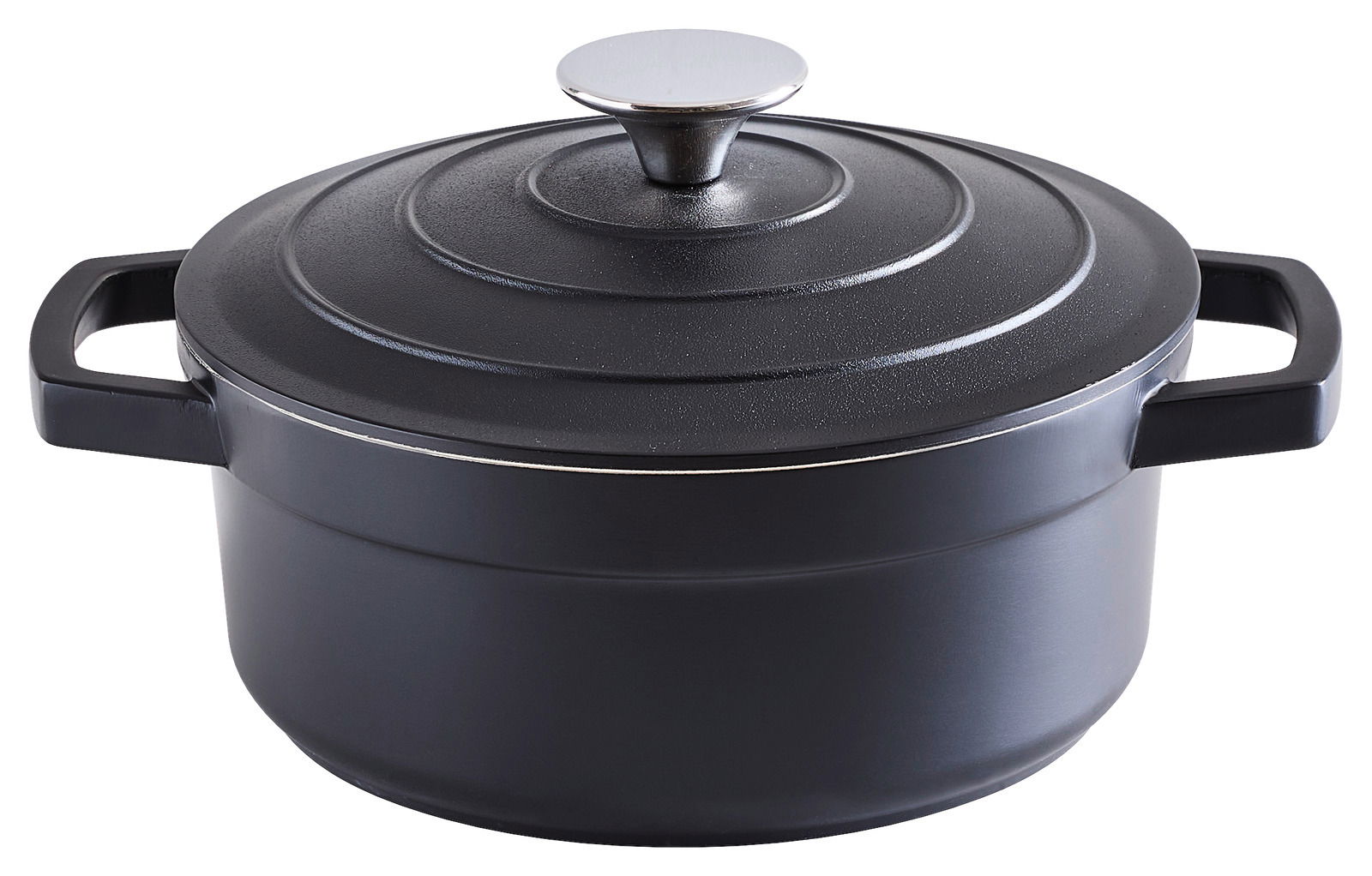 Homeware Kochtopf 20cm Schwarzer Kochtopf mit Deckel und zwei Griffen, seitliche Perspektive