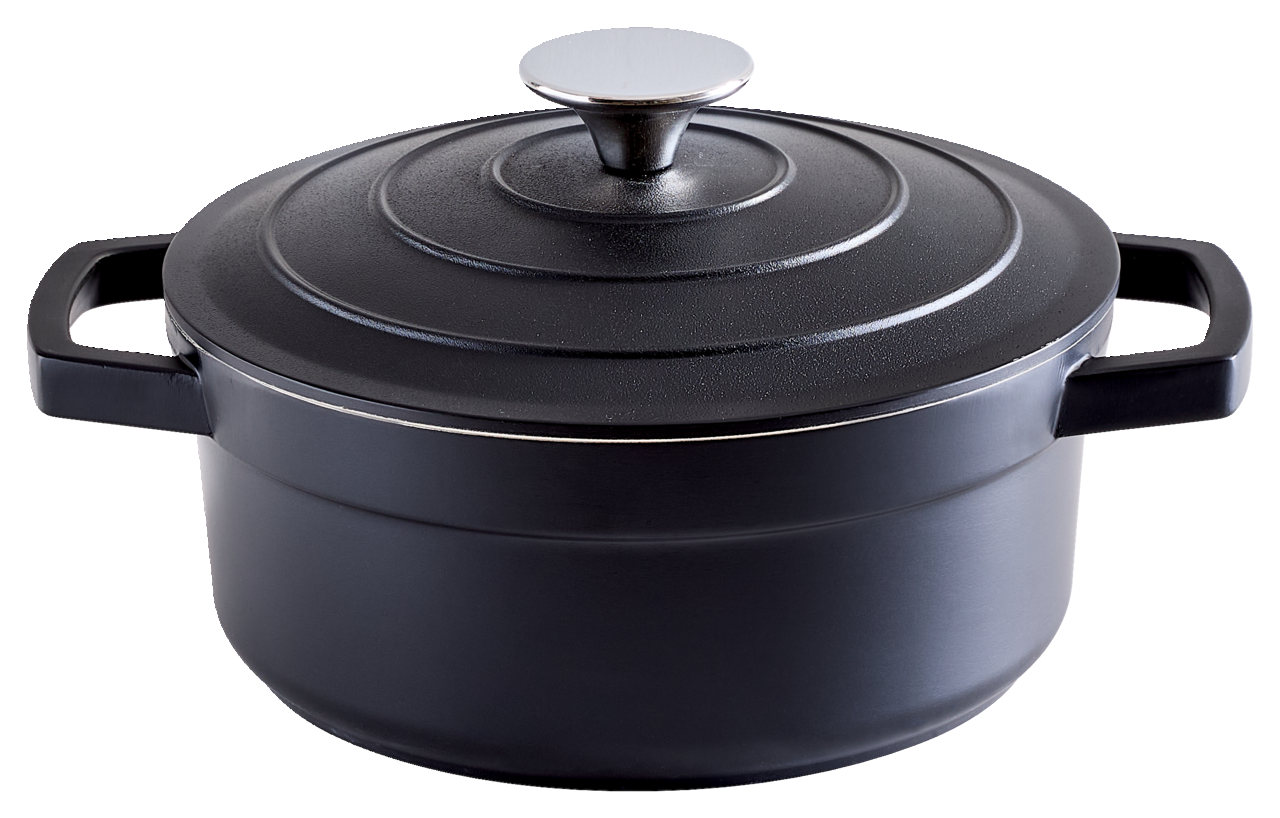 Homeware Kochtopf 20cm Schwarzer Kochtopf mit Deckel und zwei Griffen, seitliche Perspektive