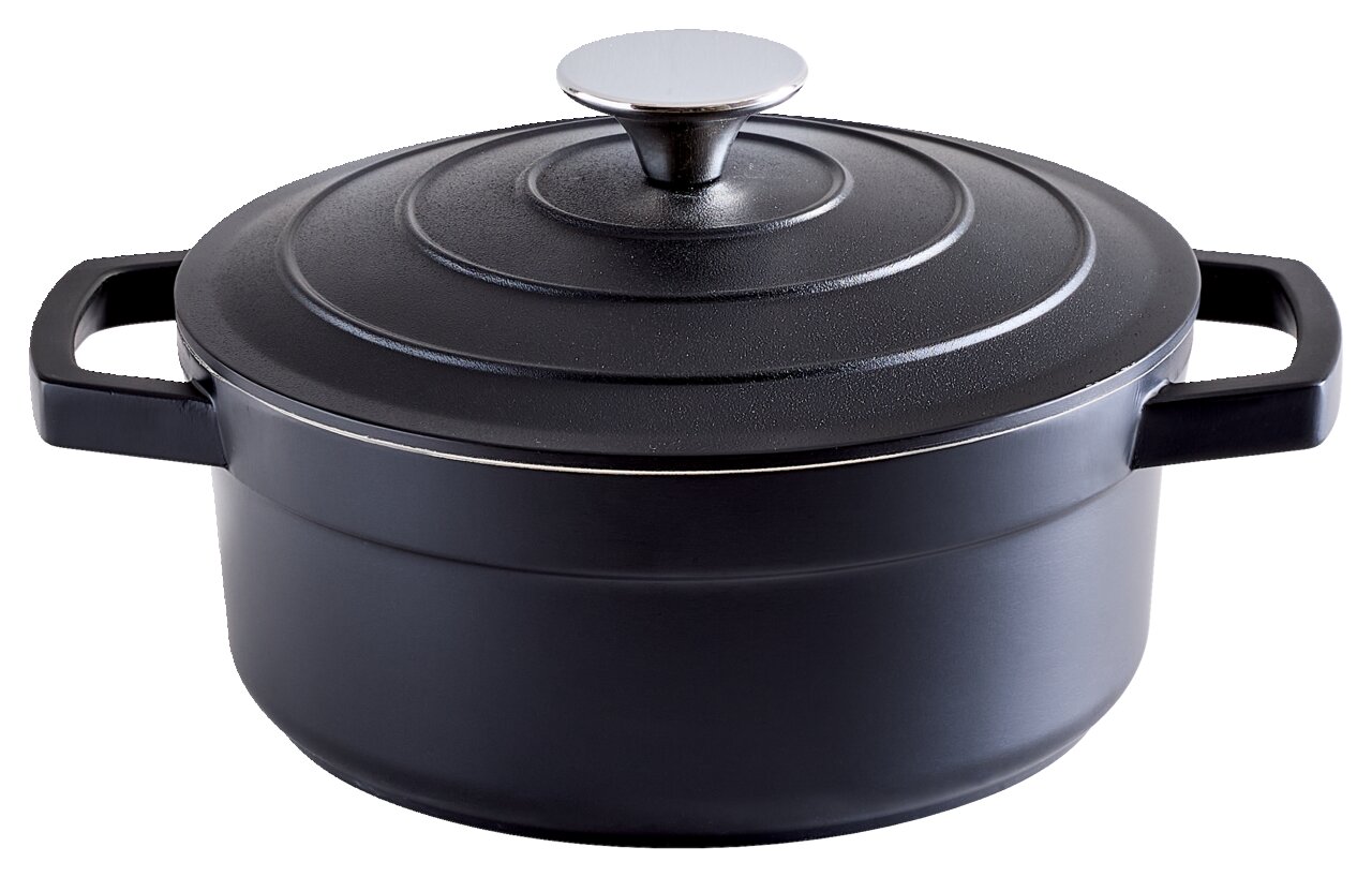 Homeware Kochtopf 20cm Schwarzer Kochtopf mit Deckel und zwei Griffen, seitliche Perspektive