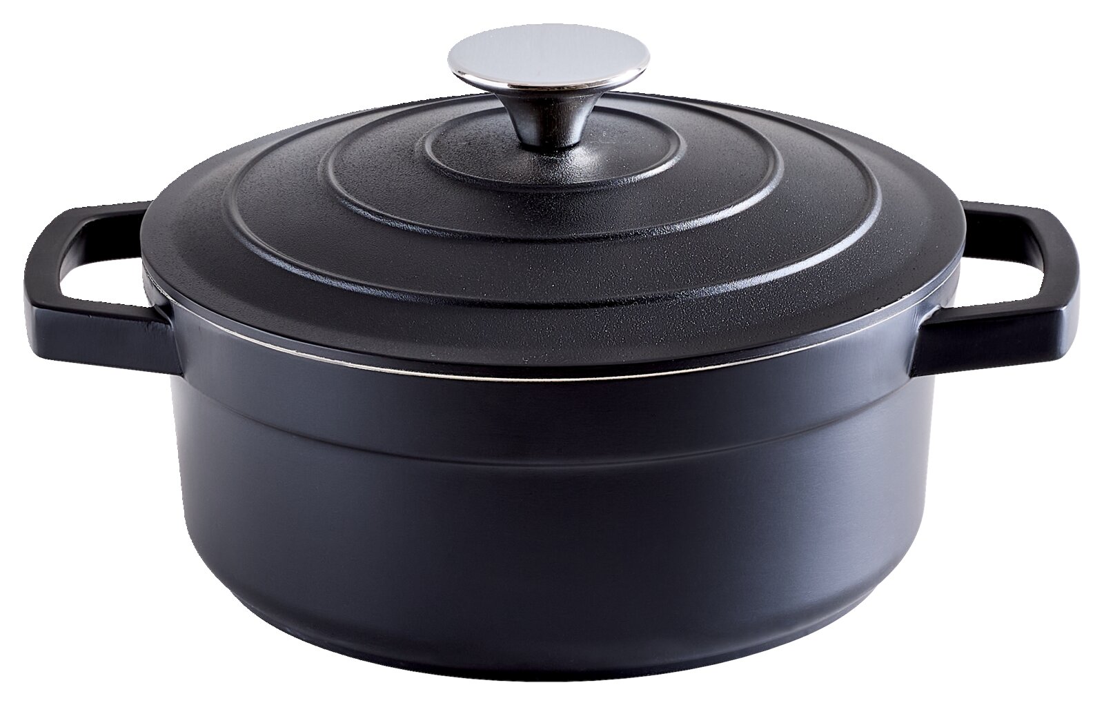 Homeware Kookpan 20 cm Zwarte kookpan met deksel en twee handvatten, zijaanzicht