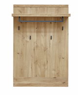 Garderobenpaneel aus Holz in Frontalansicht mit Ablage und Haken.