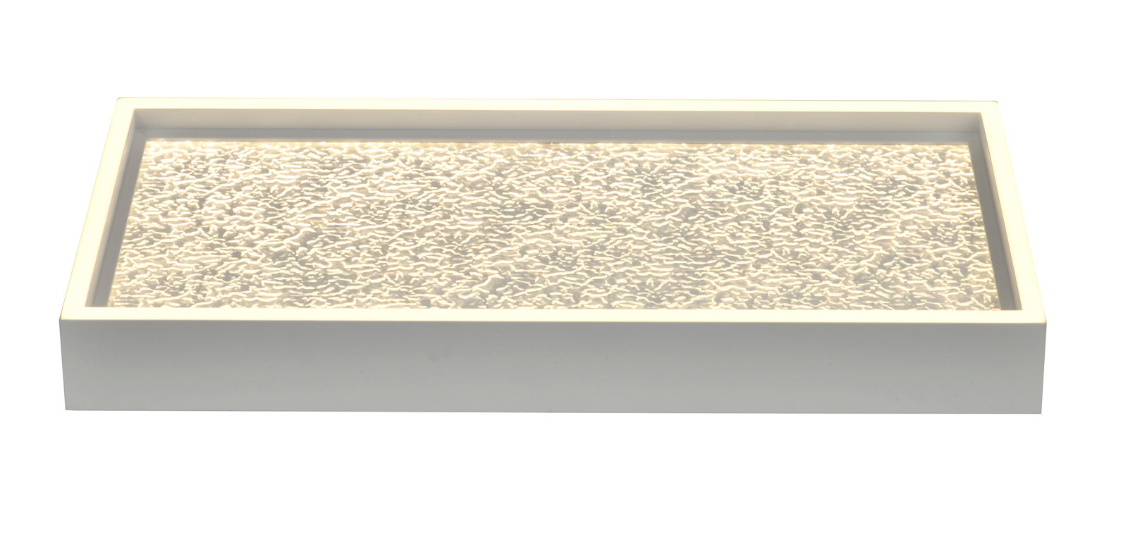 Rechteckige LED-Deckenleuchte mit strukturierter Oberfläche, seitliche Perspektive