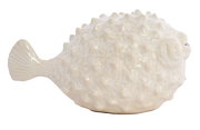 Keramik-Ornament in Form eines Kugelfisches, seitliche Perspektive