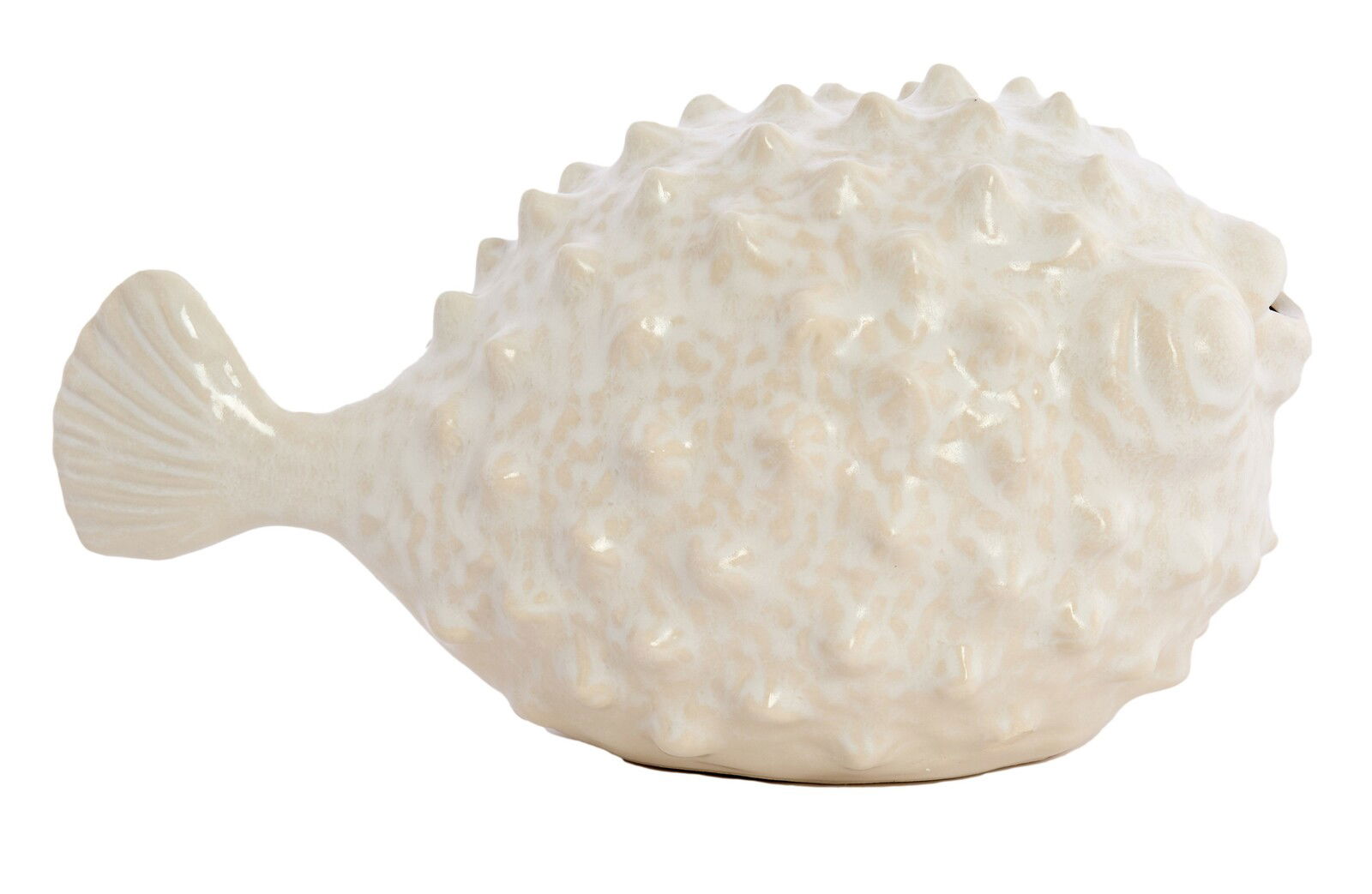 Keramik-Ornament in Form eines Kugelfisches, seitliche Perspektive