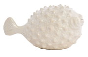 Keramik-Ornament in Form eines Kugelfisches, seitliche Perspektive