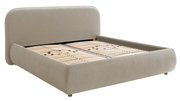 Polsterbett in Beige mit Lattenrost, seitliche Perspektive