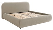 Polsterbett in Beige mit Lattenrost, seitliche Perspektive