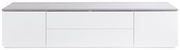Modernes TV-Lowboard in Weiß mit grauer Oberseite, frontale Ansicht