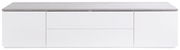 Modernes TV-Lowboard in Weiß mit grauer Oberseite, frontale Ansicht