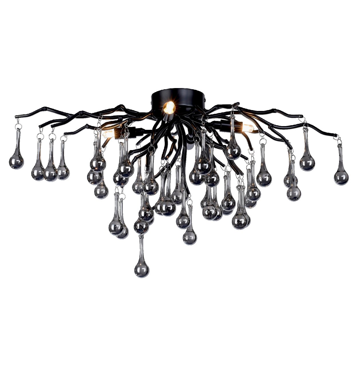 Moderne Deckenleuchte ICICLE mit hängenden, tropfenförmigen Glaselementen, seitliche Perspektive