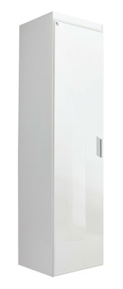 Weißer, einflügeliger Drehtürenschrank aus seitlicher Perspektive