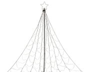 Leuchtender, kegelförmiger Weihnachtsbaum aus schwarzem Drahtgestell mit warmweißen Lichterketten und Sternspitze, frontal vor weißem Hintergrund dargestellt