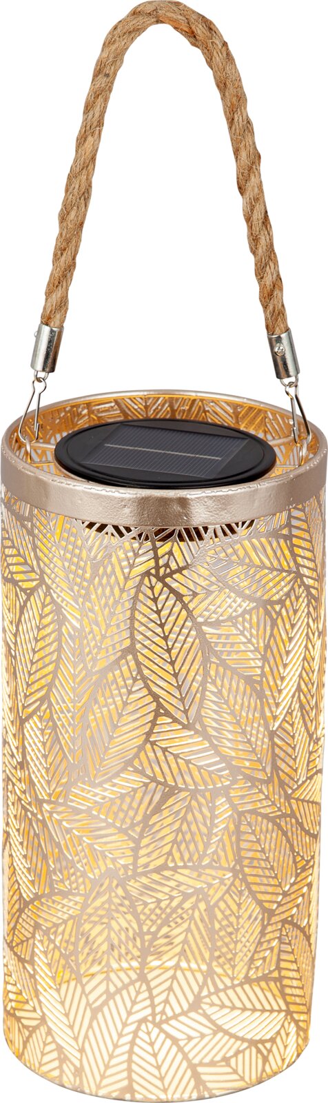 Ambia Garden Solarleuchte PLEAT Solarbetriebene Laterne mit Blattmuster und Tragegriff, seitliche Perspektive