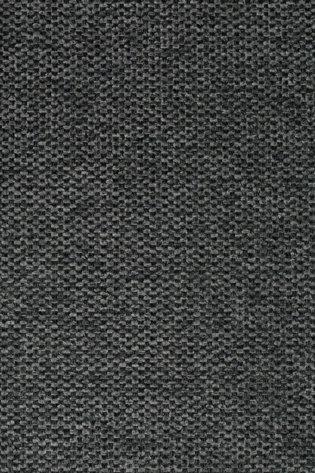 Nahaufnahme eines dunkelgrauen Stoffmusters mit grober Textur, von oben betrachtet.