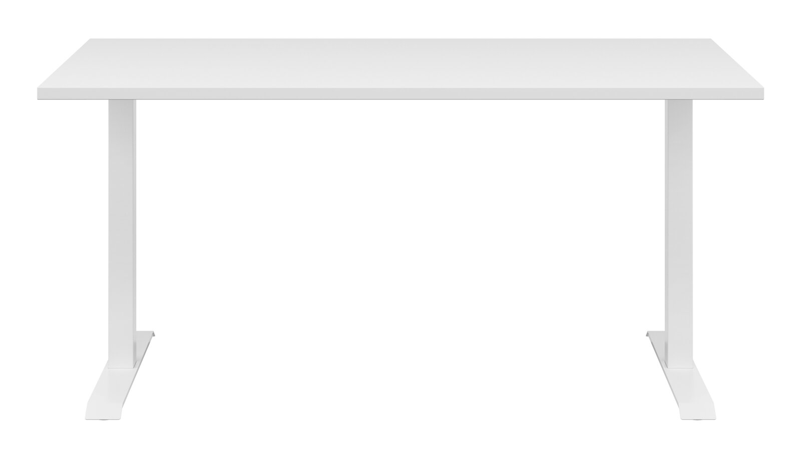 Weißer Schreibtisch mit schlichtem Design, frontal abgebildet