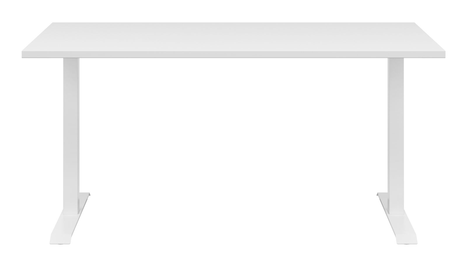 Weißer Schreibtisch mit schlichtem Design, frontal abgebildet