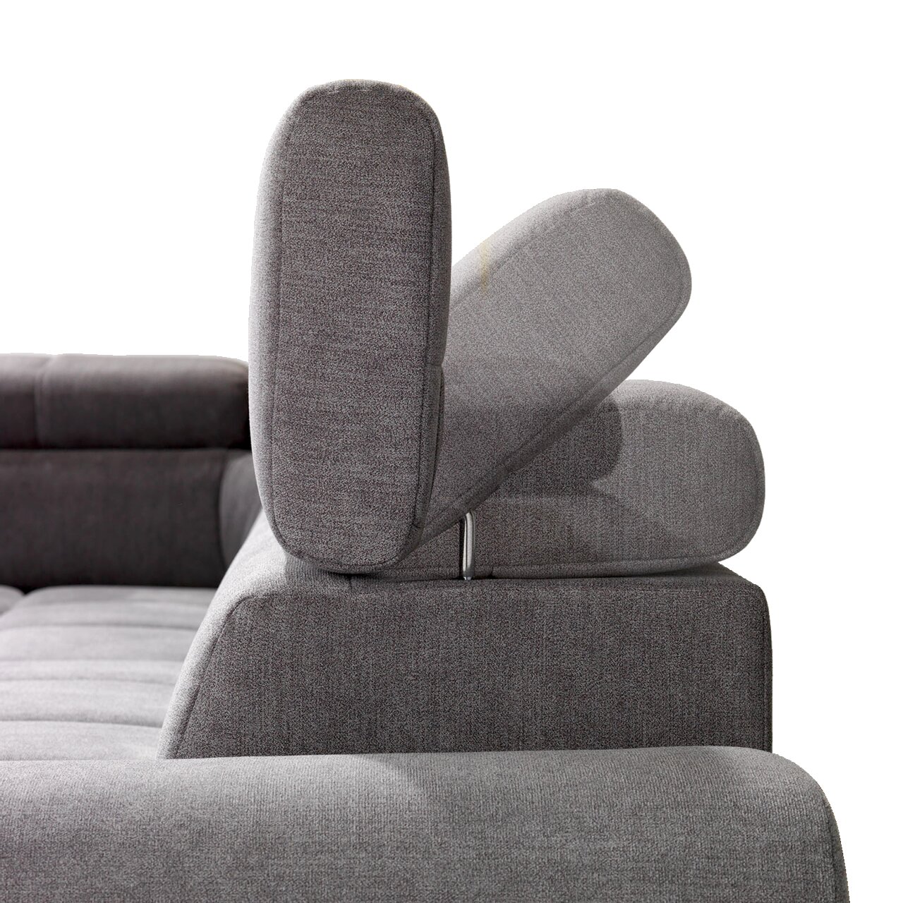Graues Ecksofa mit verstellbarer Kopfstütze, Seitenansicht