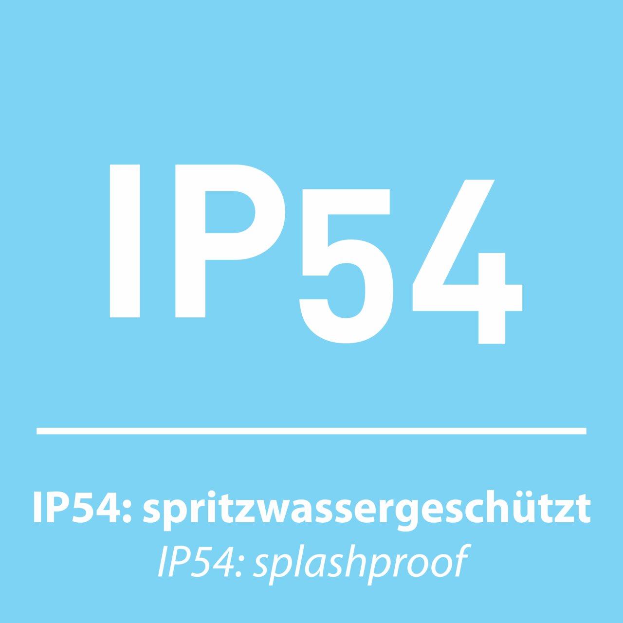IP54 spritzwassergeschützt, blaue Hintergrundgrafik
