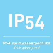 IP54 spritzwassergeschützt, blaue Hintergrundgrafik