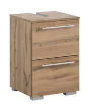 Waschbeckenunterschrank aus Holz mit zwei Schubladen, seitliche Perspektive