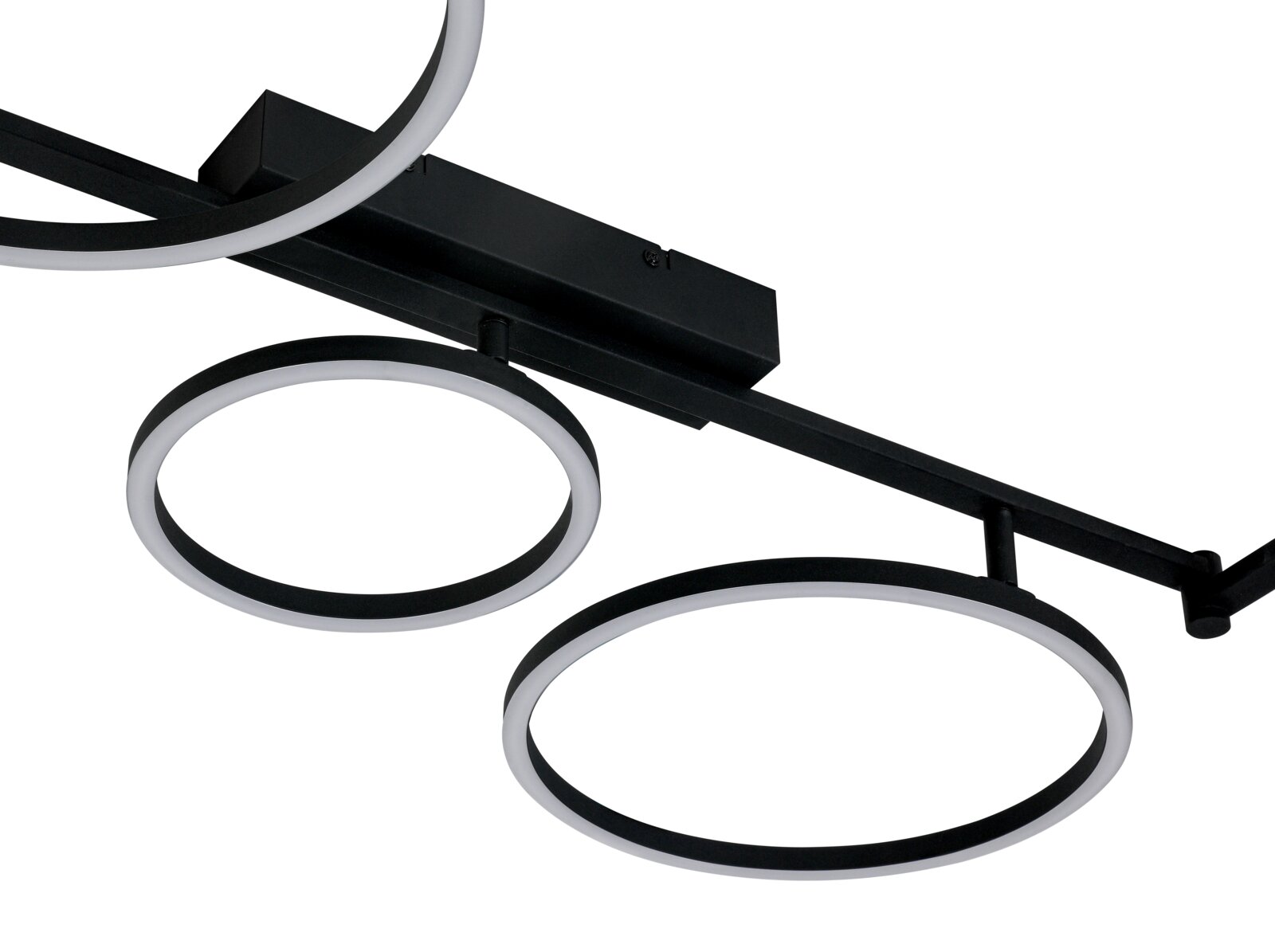 Moderne led-plafondlamp met cirkelvormige elementen, zijaanzicht