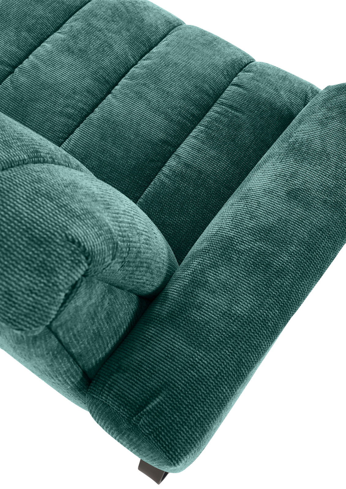 Grüne 2er-Sitzbank aus weichem Stoff, Nahaufnahme von oben