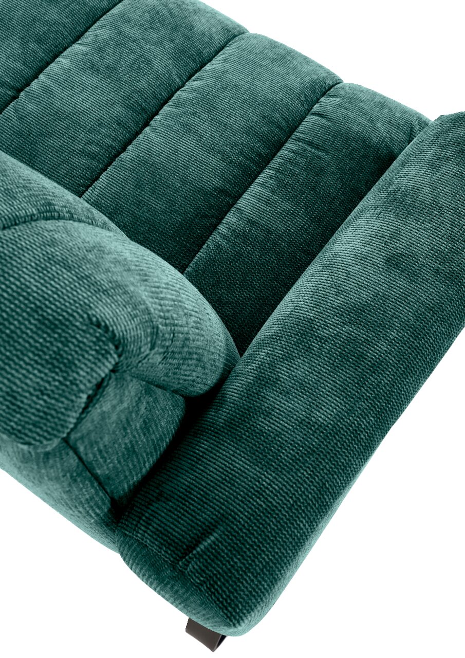 Grüne 2er-Sitzbank aus weichem Stoff, Nahaufnahme von oben