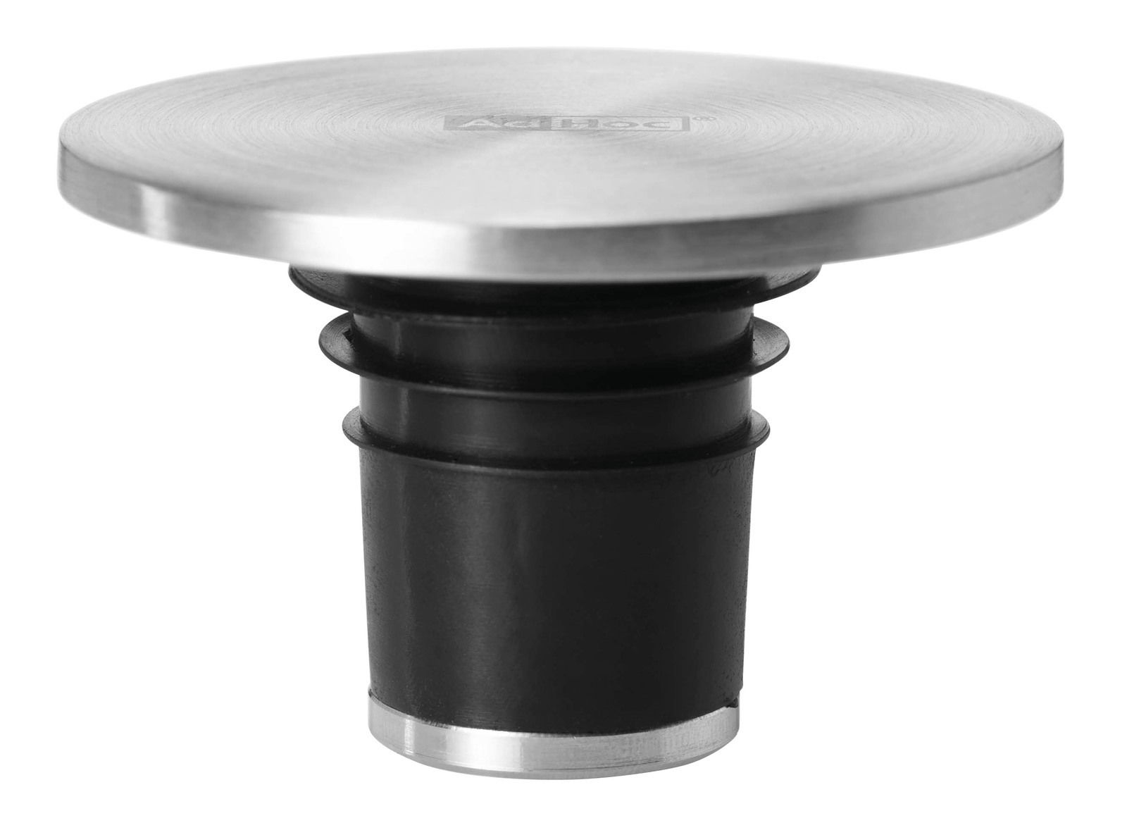 Ad Hoc Flaschenverschluss CHAMP Nahaufnahme eines eleganten Flaschenverschlusses aus Metall und Kunststoff, seitliche Perspektive