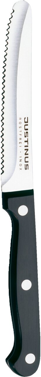 Brötchenmesser mit gezackter Klinge und schwarzem Griff, seitliche Ansicht