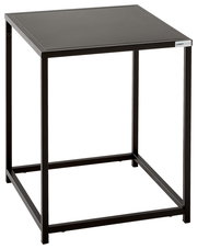 Moderner schwarzer Beistelltisch aus Metall, seitliche Perspektive
